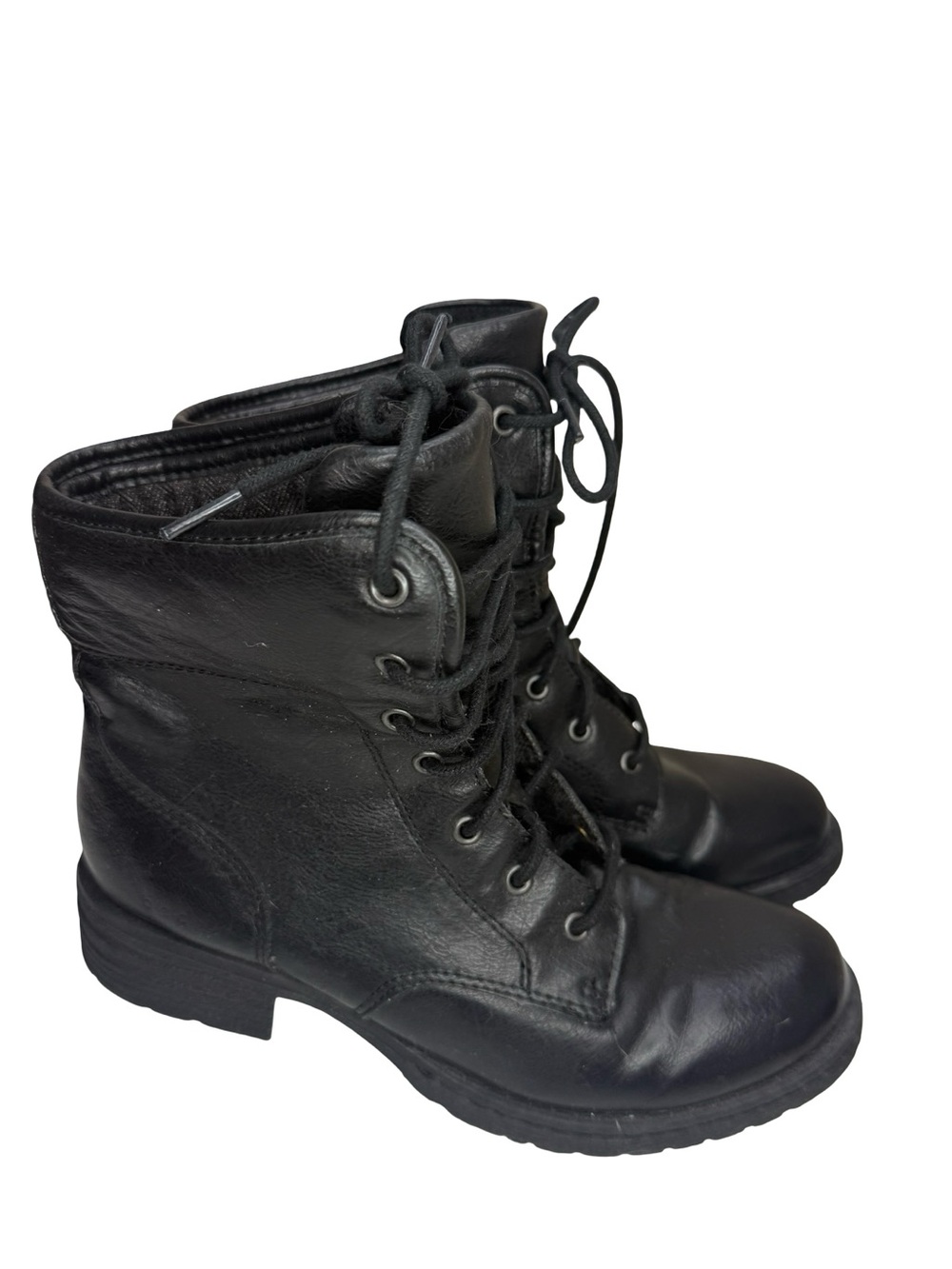 b.o.c. Black Leather Combat Boots Fold Over Cuff Sz 7 Moto Fall Boho Witchy